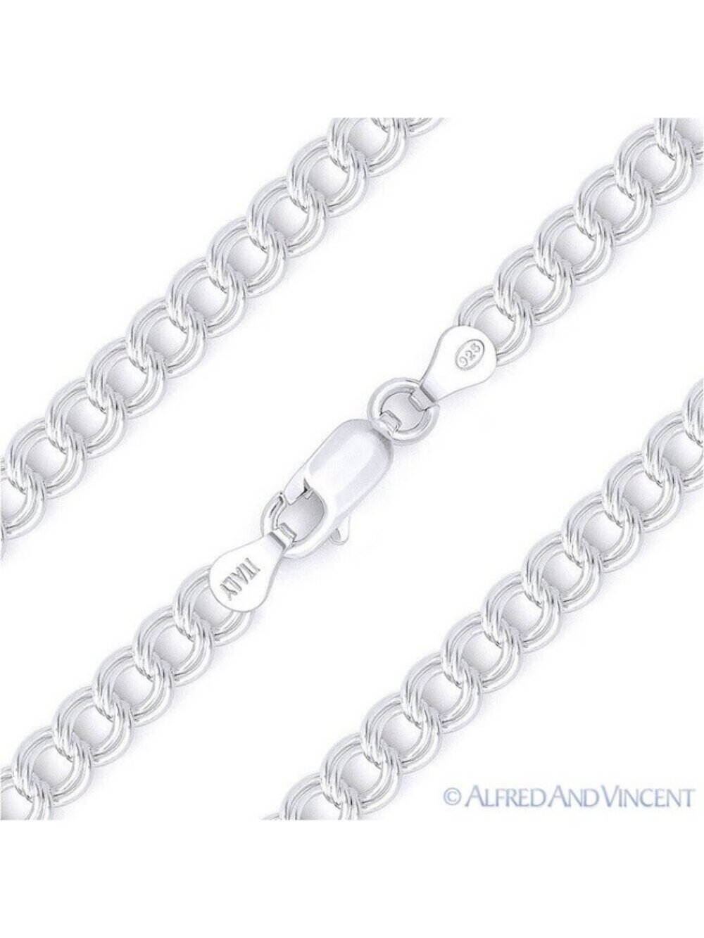 Double-Cable Charm Link Italian Chain Bracelet in .925 Sterling Silver - 7"